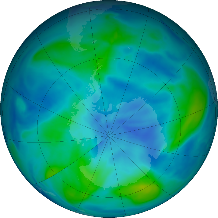 Antarctic ozone map for 15 March 2018